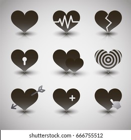 Vector black hearts icons set