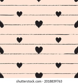 Vector black hearts white striped seamless pattern