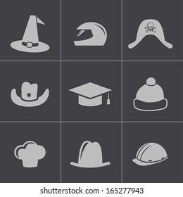 Vector black helmet and hat icons set