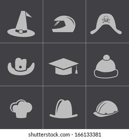 Vector black helmet and hat icons set