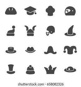 Vector black helmet and hat icons set on white background