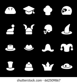 Vector black helmet and hat icons set on white background