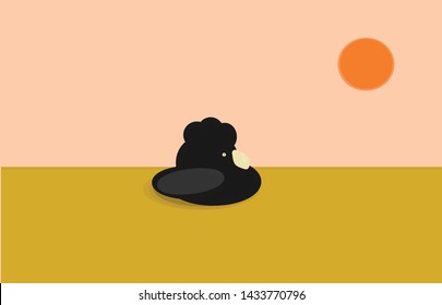 vector black hen illustration and sun