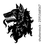 Vector black heraldic wolf head on the white background.