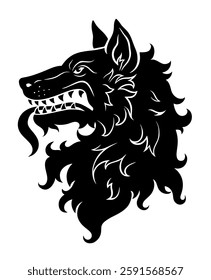 Vector black heraldic wolf head on the white background.