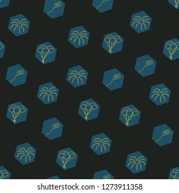 Vector black hexagons with night sky elements seamless repeat pattern. Perfect for fabric, gift wrapper, wallpaper, scrapbooking projects.
