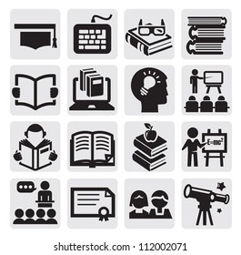 Vector Black Higher Education Icons Set On Gray