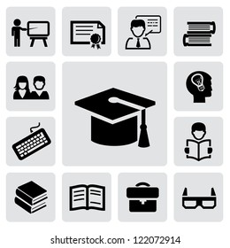 Vector Black Higher Education Icons Set On Gray