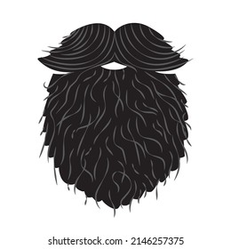Vector black hipster beard with mustache, isolated on white background.