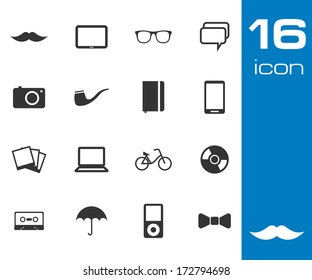 Vector black Hipster icon set on white background
