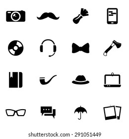 Vector black hipster icon set. 