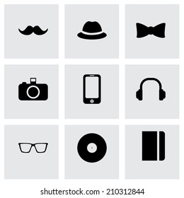 Vector black hipster icons set on grey background