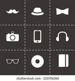 Vector black hipster icons set on black background