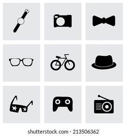 Vector black hipster icons set on grey background