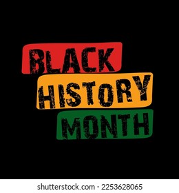 Vector black history month banner or label isolated on black background. Black history month sticker and poster design template