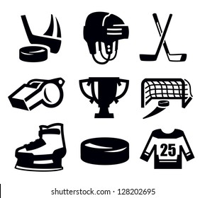 vector black hockey icon set on white
