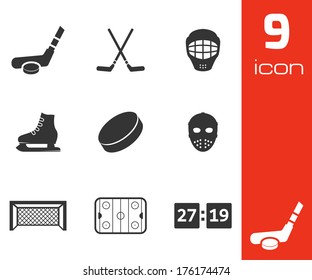 Vector black hockey icons set on white background