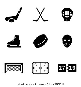 Vector black hockey icons set on white background