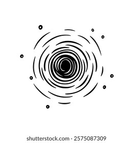 Vector black hole spiral with stars isolated on white background. Doodle hand drawn simple illustration of space element. Swirl whirlpool with stars.