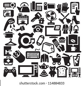 vector black home appliances icons set on gray