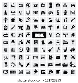 Vector Black Home Appliances Icons Set On Gray
