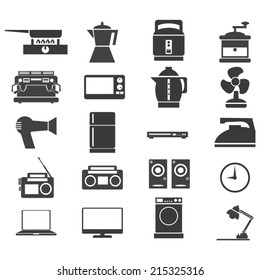 vector black home appliances icons 