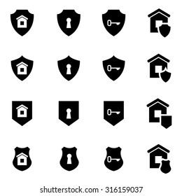 Vector black home security icon set. 