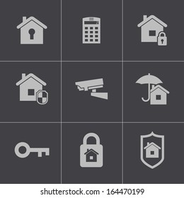 Vector black home security icons set