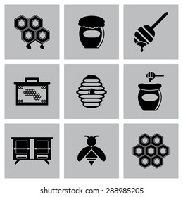 Vector black Honey icon set on grey background