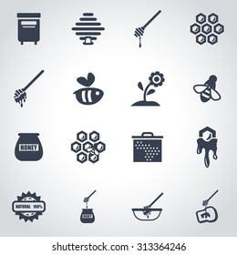 Vector black honey icon set on grey background