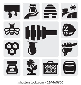 vector black honey icons set on gray