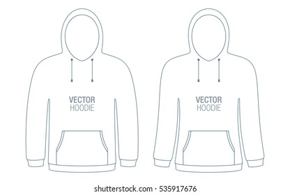 Vector black hoodie templates. Set of men's and women's black hoodies isolated on a white background.