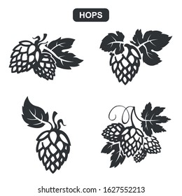 Vector Black Hops Silhouette Icons Set on White Background