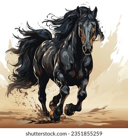 Vector black horse in paint style, vector black horse in nature