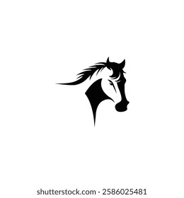 Vector black horse silhouette on white background. Horse face logo design. 