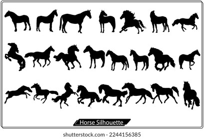 Vector black Horse  silhouette Set
