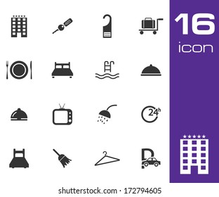 Vector black hotel icon set on white background
