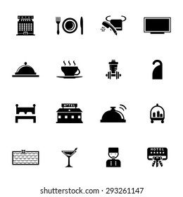 Vector black Hotel icon set on white background