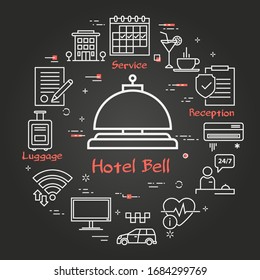 Vector black hotel service square concept - Hotel Bell icon