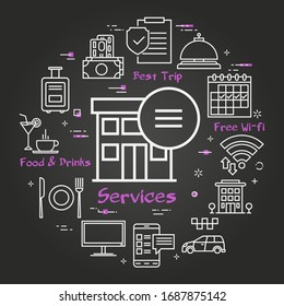 Vektorillustration Black Hotel Service Square Konzept - Hotel Online Service