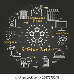 El concepto de hotel negro vectorial de hotel cinco estrellas