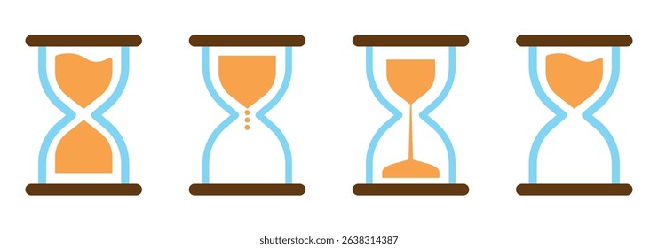 Vector black hourglass icons set on white background .Hourglass in pixels. The icon of a pixel clock made of sand glass. Vector illustration illustration of a set of objects. 