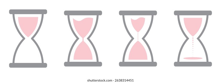 Vector black hourglass icons set on white background .Hourglass in pixels. The icon of a pixel clock made of sand glass. Vector illustration illustration of a set of objects. 