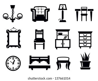 vector black house furniture icon set on white