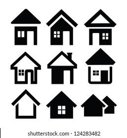 vector black house icons set on white