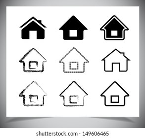vector black house icons set on white. Vector illustration.