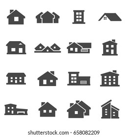 Vector black house icons set on white background