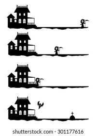 Vector black house silhouettes with grim