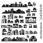 vector black houses icons set on gray