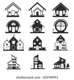 vector black houses set